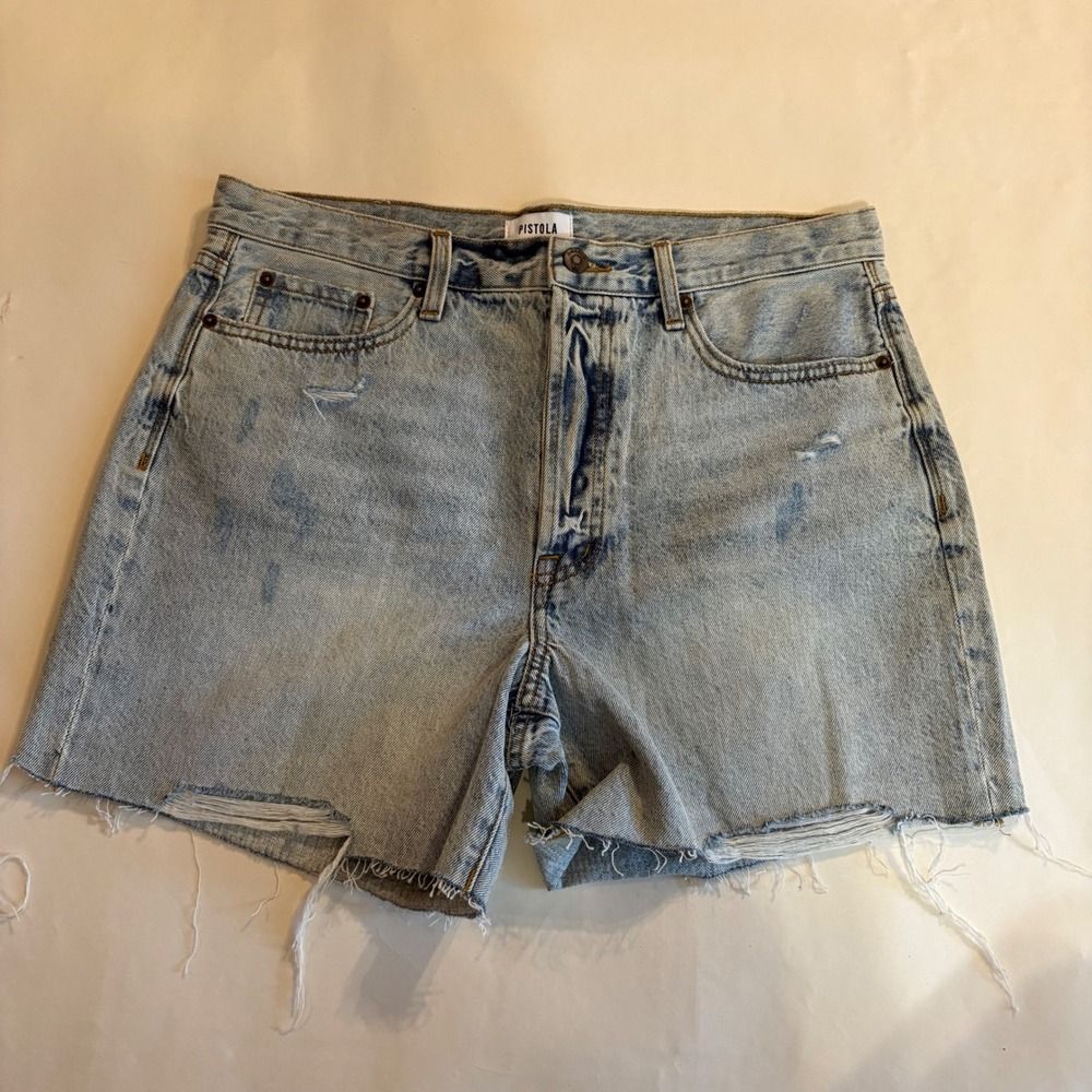Pistola Devin High Rise Mom Cut Off Denim Shorts Light Wash Blue Size 30